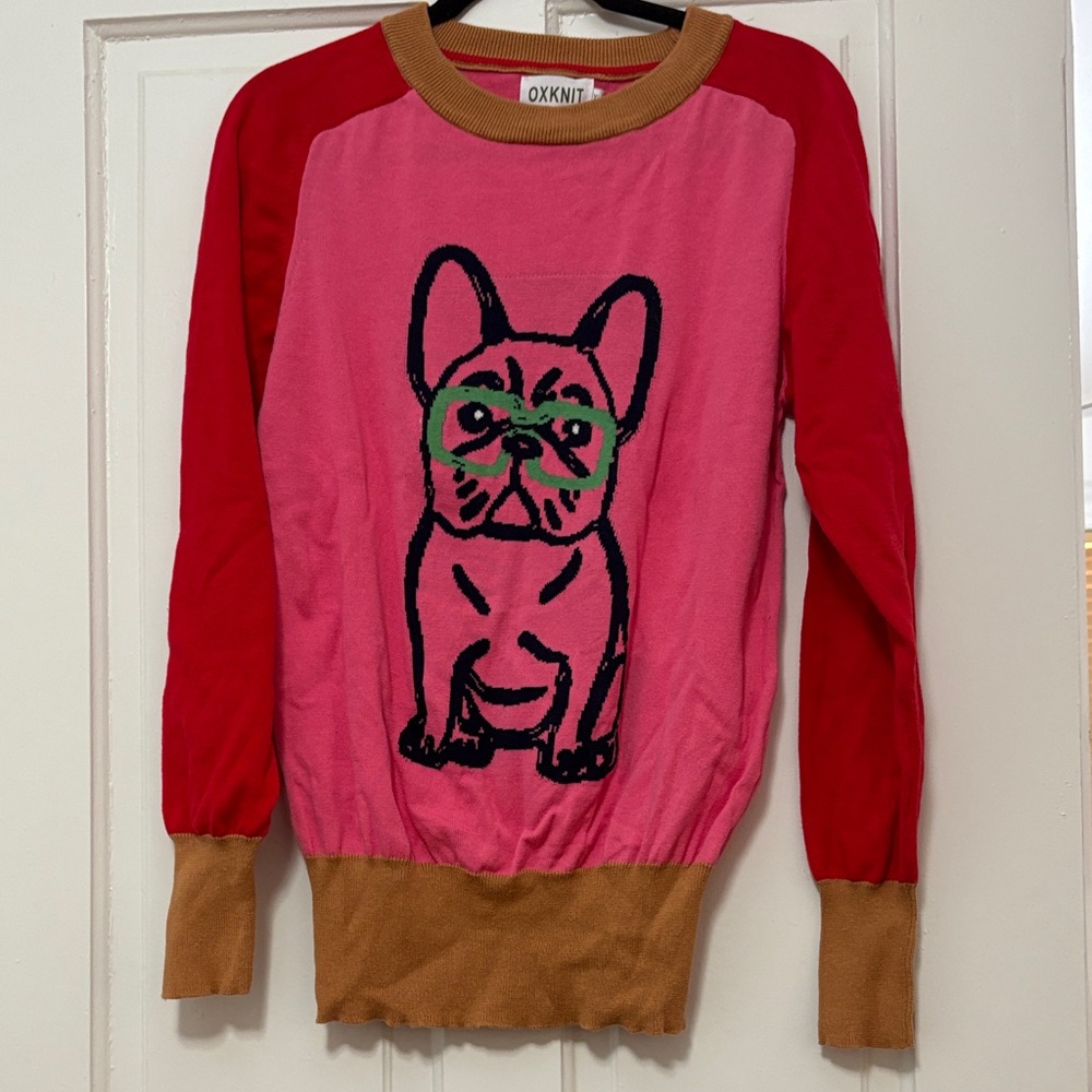 Women's French Bulldog Sweater - Pink, Red, and Tan